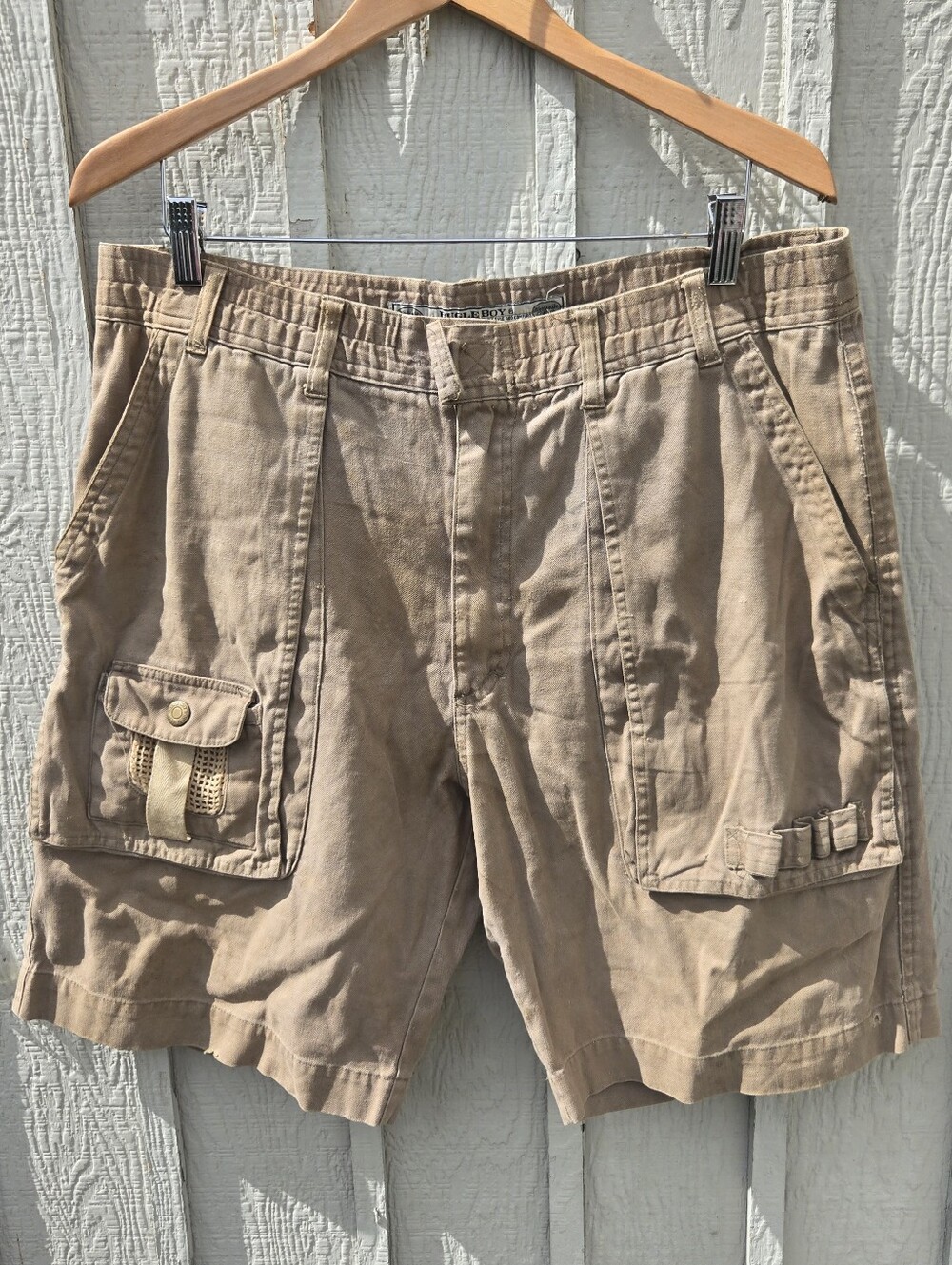 VTG 90s Bugle Boy Cargo Shorts Tan Canvas Skater 34